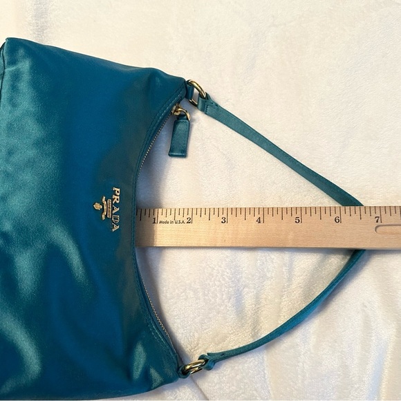 PRADA Satin Mini Hobo Bag Purse in Aqua Teal RARE with COA Authentic - Picture 9 of 16